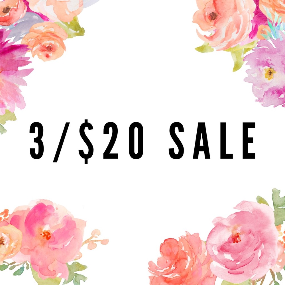Clearance sale, 3/$20 items marked in Closet.